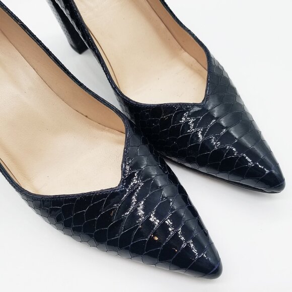 Jon Josef Sweetheart Pointed Toe Block Heel Pump Black Croco Patent Leather 7.5 - Picture 10 of 16